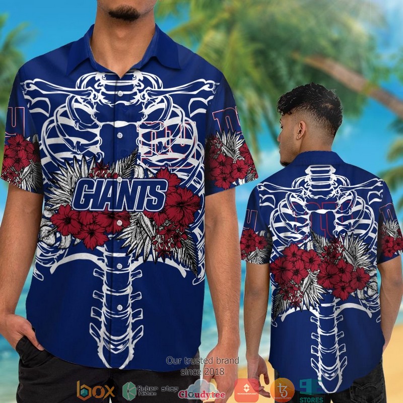 New York Giants backbone hibiscus Hawaiian Shirt short 1