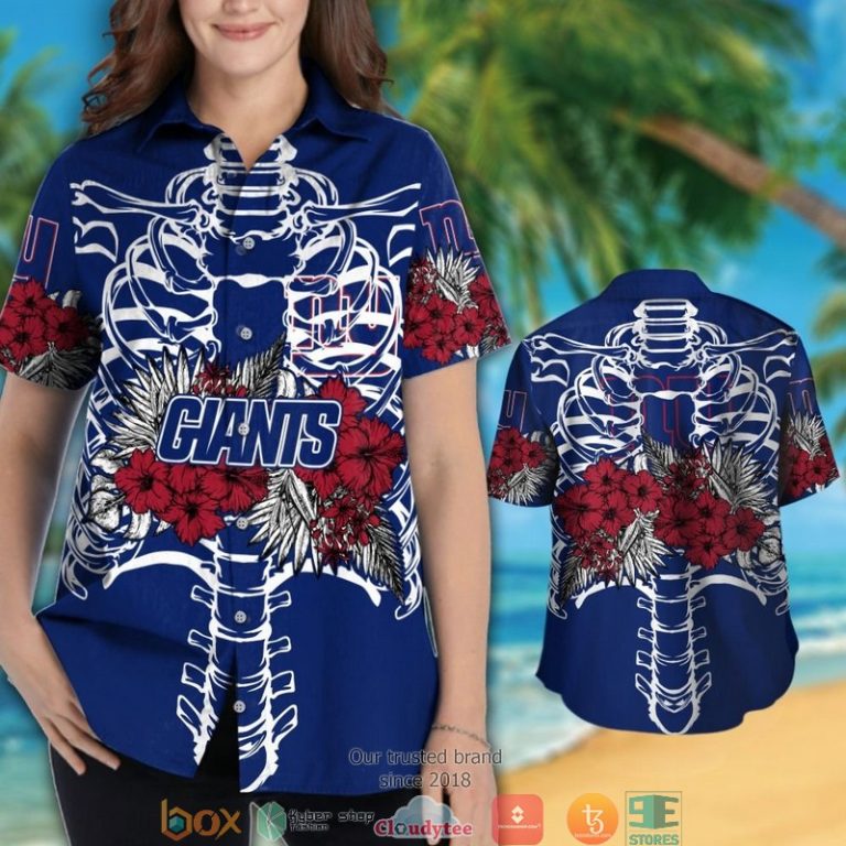 New York Giants backbone hibiscus Hawaiian Shirt short 1 2