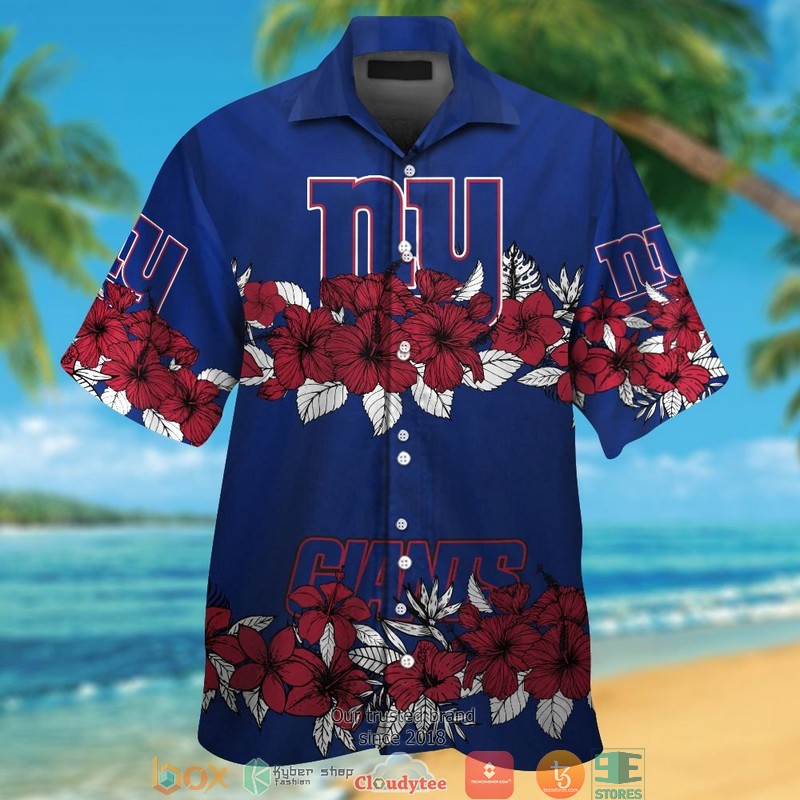 New York Giants hibiscus flowers line Hawaiian Shirt short