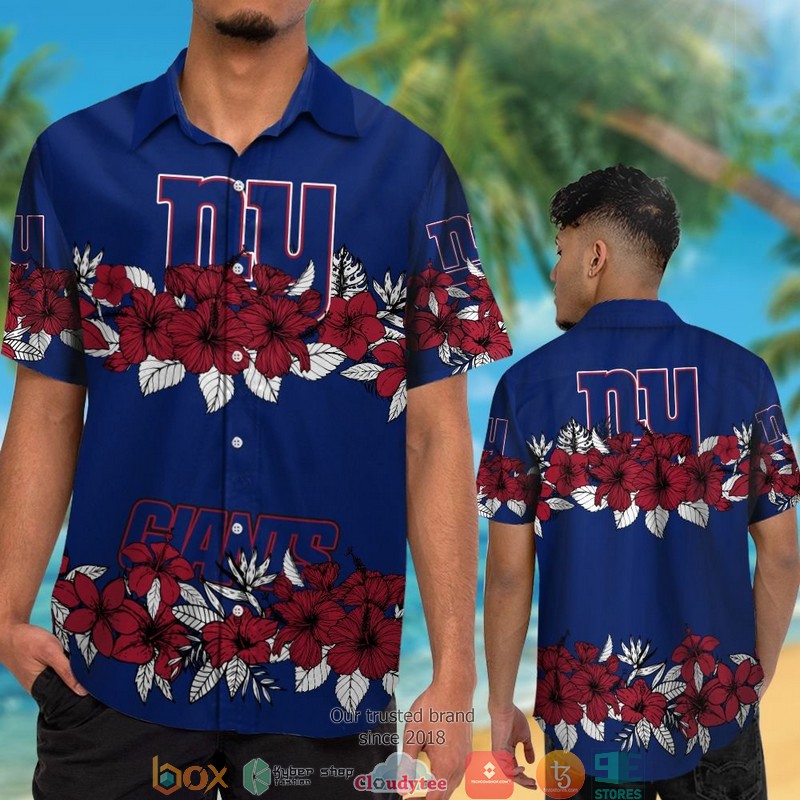 New York Giants hibiscus flowers line Hawaiian Shirt short 1