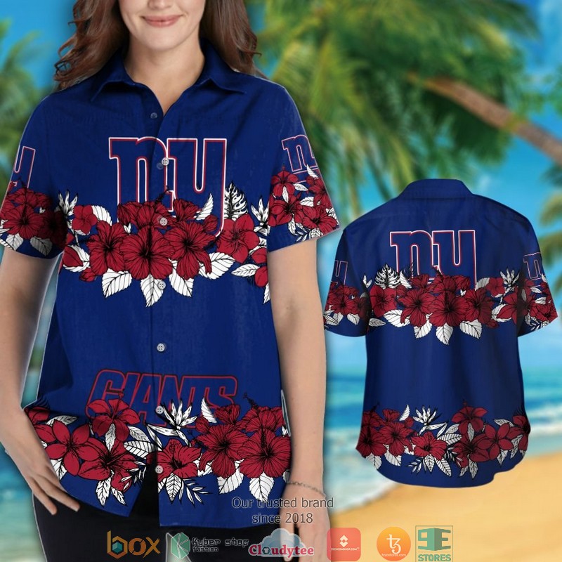 New York Giants hibiscus flowers line Hawaiian Shirt short 1 2