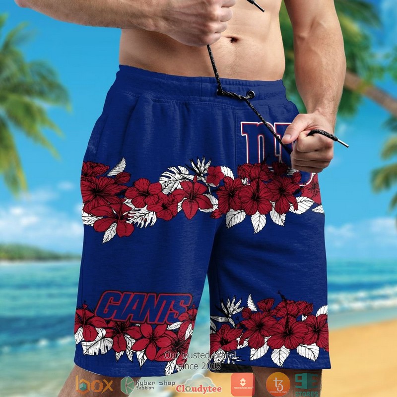New York Giants hibiscus flowers line Hawaiian Shirt short 1 2 3 4