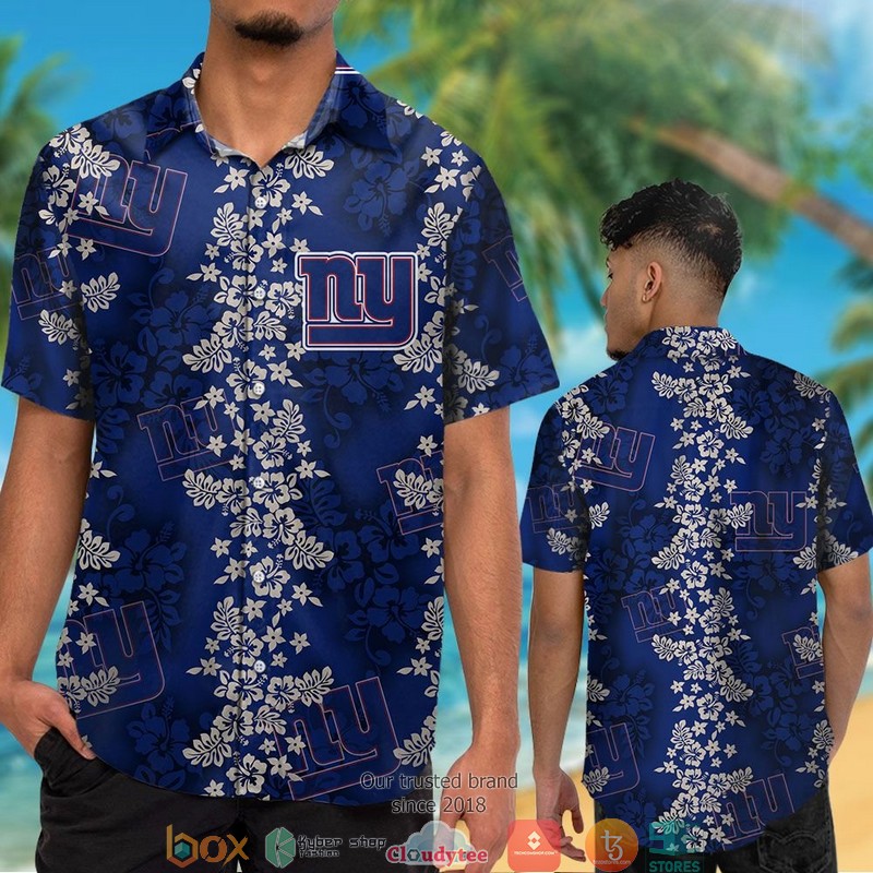 New York Giants hibiscus flowers pattern Hawaiian Shirt short 1