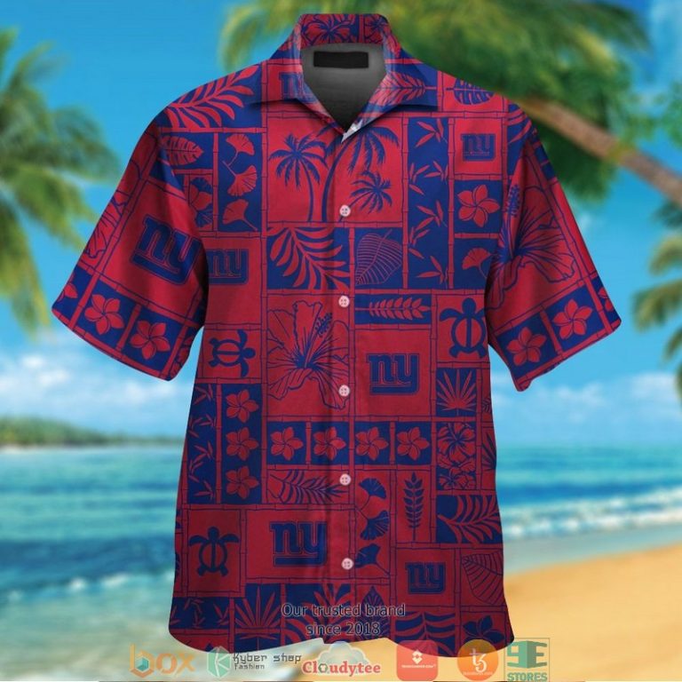 New York Giants hibiscus leaf ocean square pattern Hawaiian Shirt short