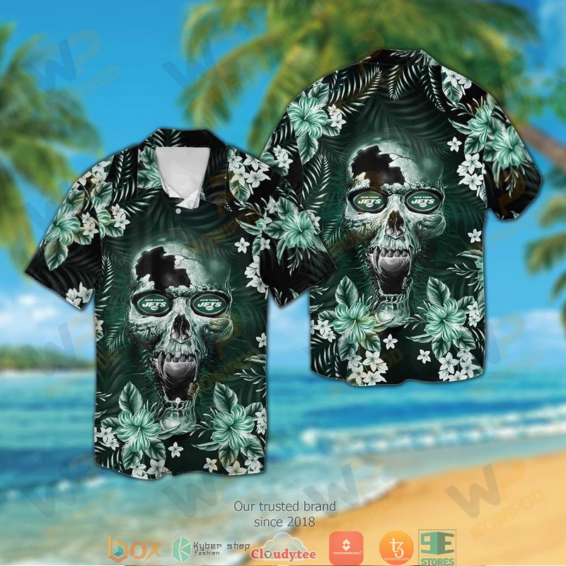New York Jets 3d illusion Skull Hawaiian Shirt short