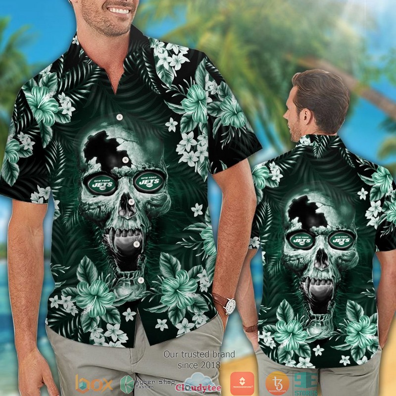 New York Jets 3d illusion Skull Hawaiian Shirt short 1