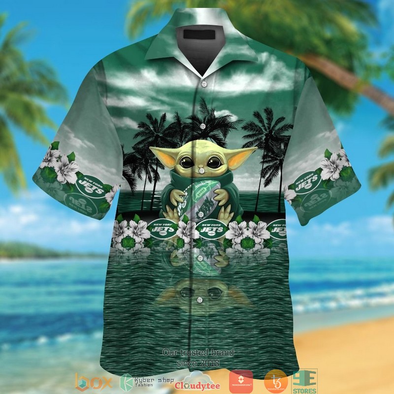 New York Jets Baby Yoda Hawaiian Shirt short