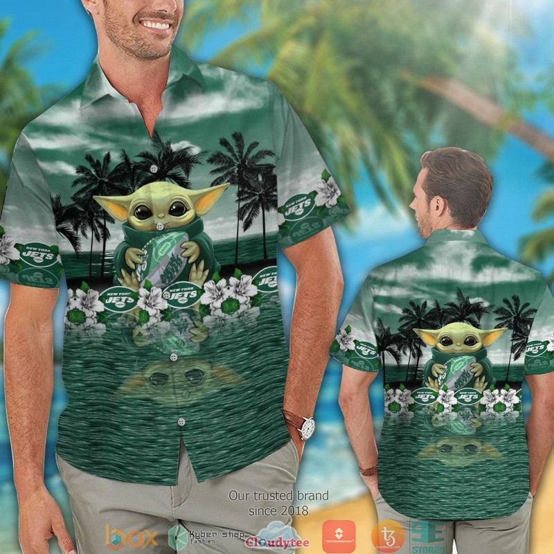 New York Jets Baby Yoda Hawaiian Shirt short 1