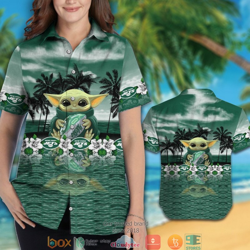 New York Jets Baby Yoda Hawaiian Shirt short 1 2