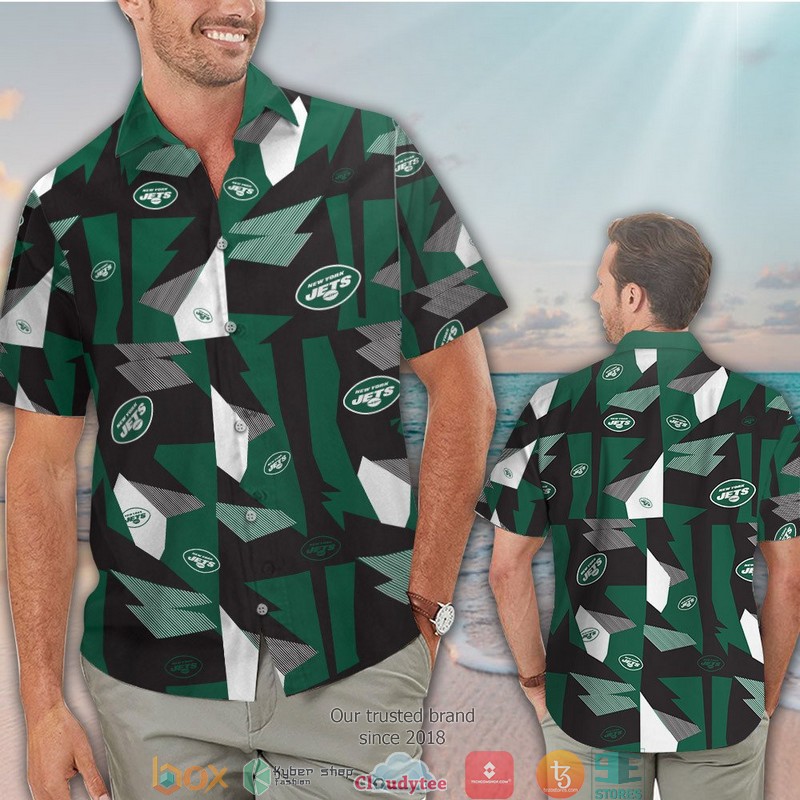 New York Jets Black green pattern Hawaiian Shirt short 1