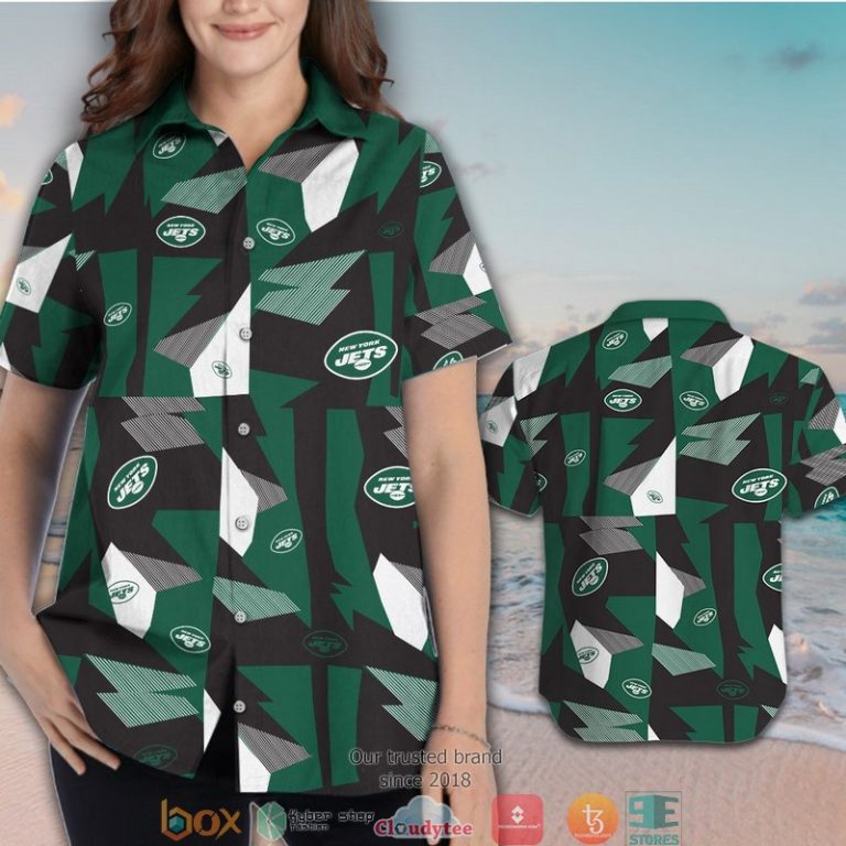 New York Jets Black green pattern Hawaiian Shirt short 1 2