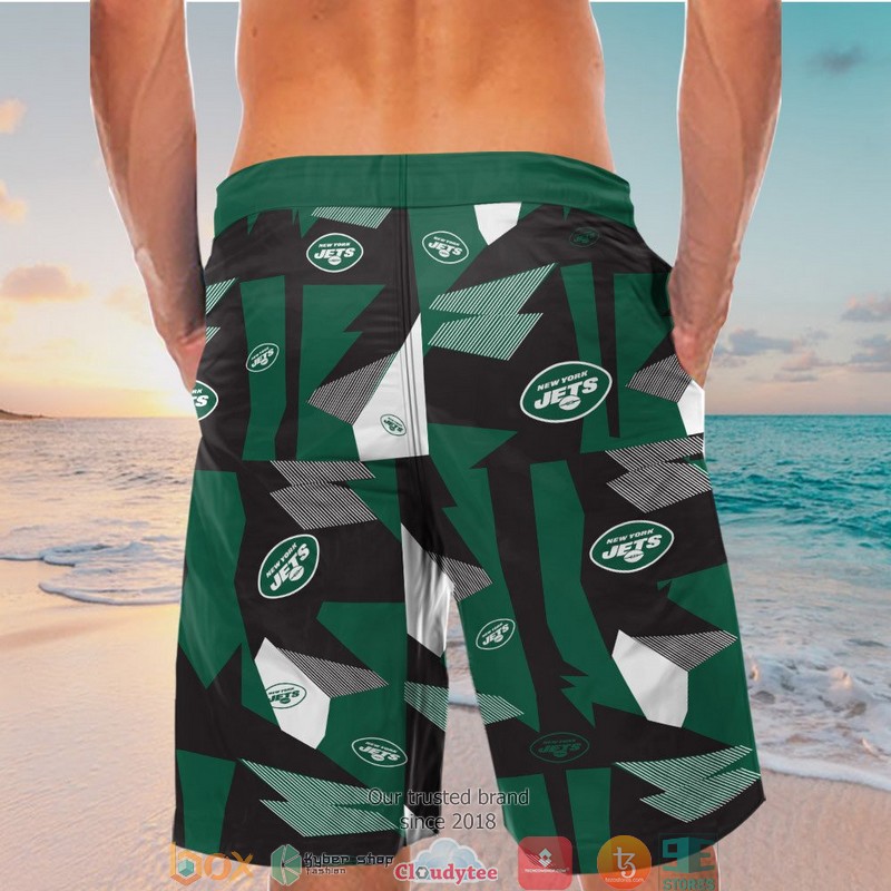 New York Jets Black green pattern Hawaiian Shirt short 1 2 3 4 5