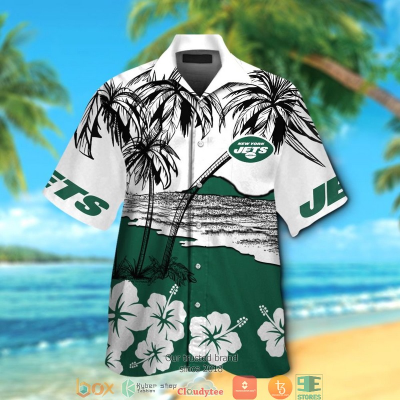 New York Jets Coconut Island Hibiscus Hawaiian Shirt short