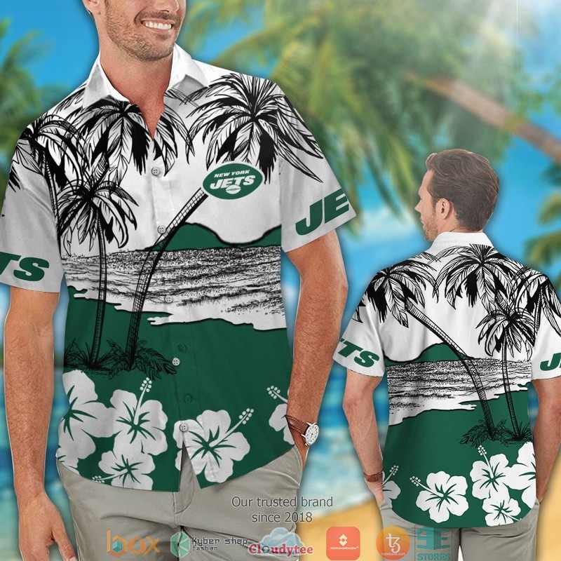 New York Jets Coconut Island Hibiscus Hawaiian Shirt short 1