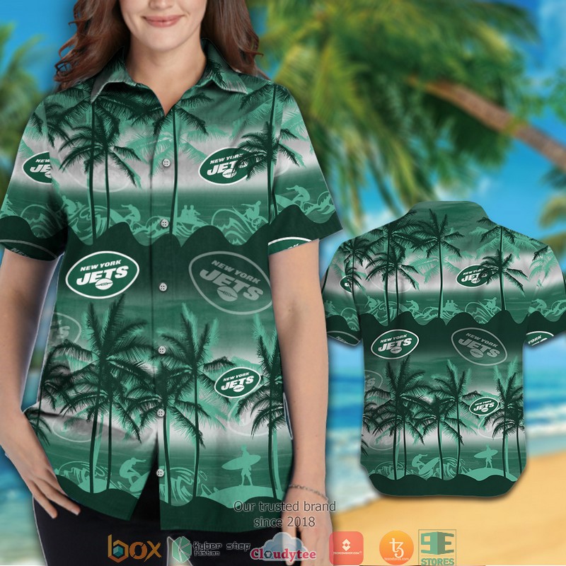 New York Jets Coconut island Ocean Waves Hawaiian Shirt short 1 2