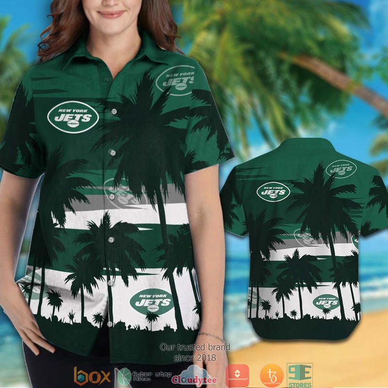 New York Jets Dark Green coconut island Hawaiian Shirt short 1 2