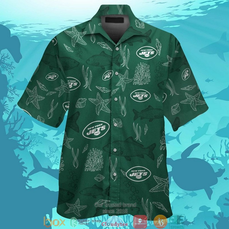 New York Jets Fish Ocean Pattern Hawaiian Shirt short