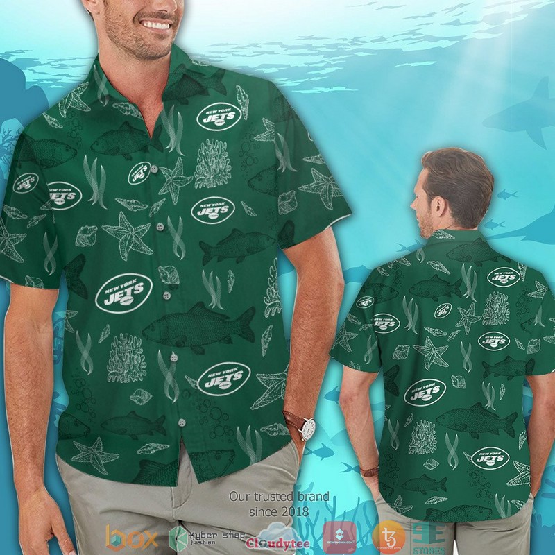 New York Jets Fish Ocean Pattern Hawaiian Shirt short 1