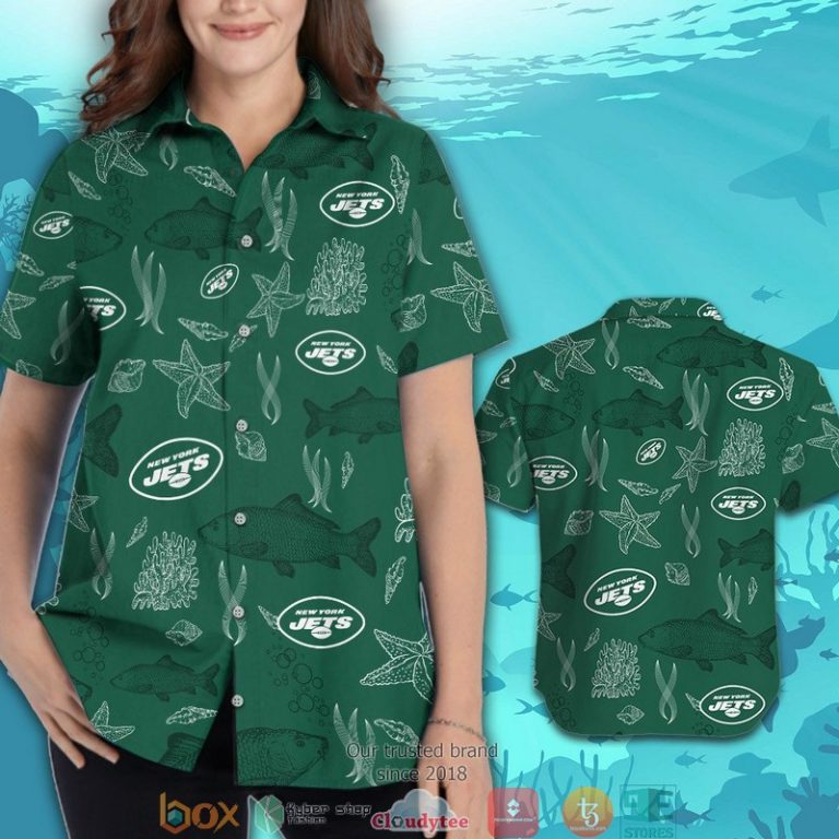New York Jets Fish Ocean Pattern Hawaiian Shirt short 1 2
