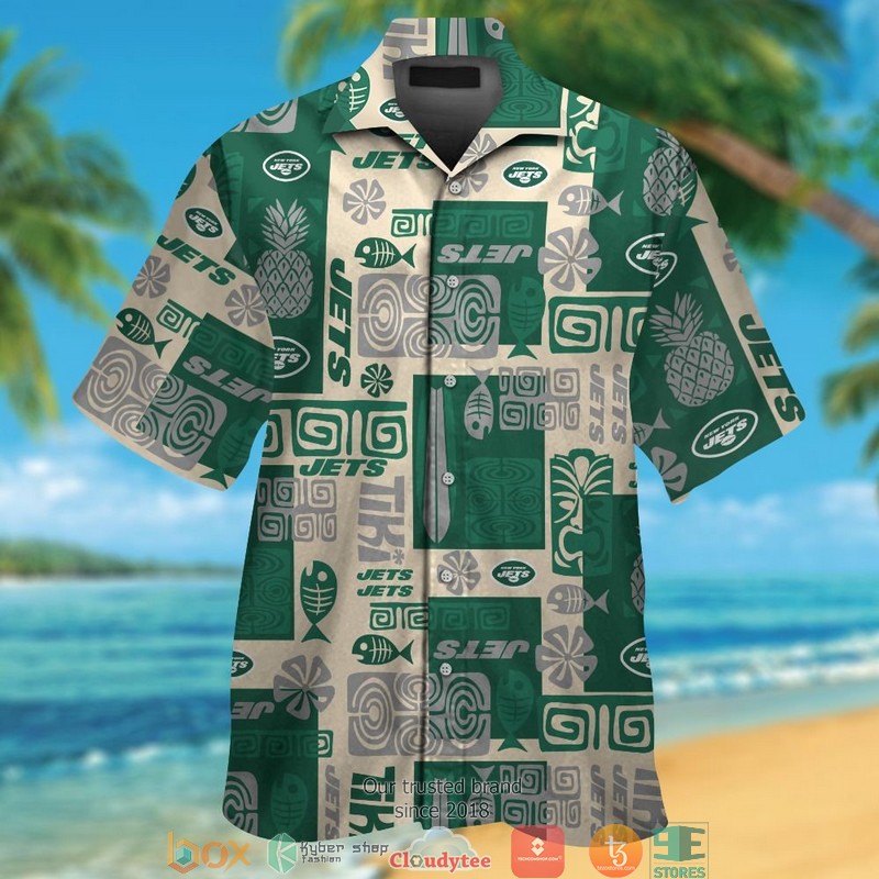 New York Jets Fish Pineapple Pattern Hawaiian Shirt short