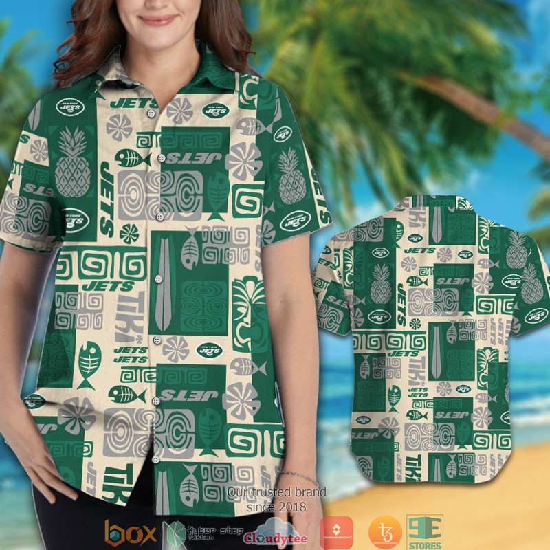New York Jets Fish Pineapple Pattern Hawaiian Shirt short 1 2