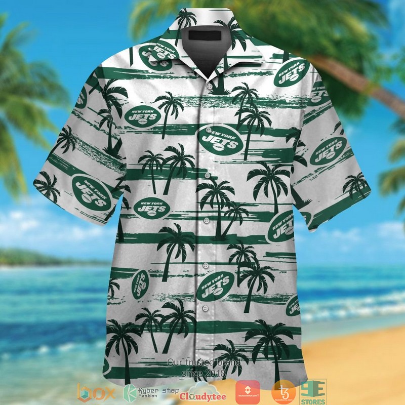 New York Jets Green Coconut White Hawaiian Shirt short