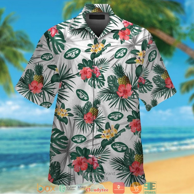 New York Jets Hibiscus Flower Hawaiian Shirt short