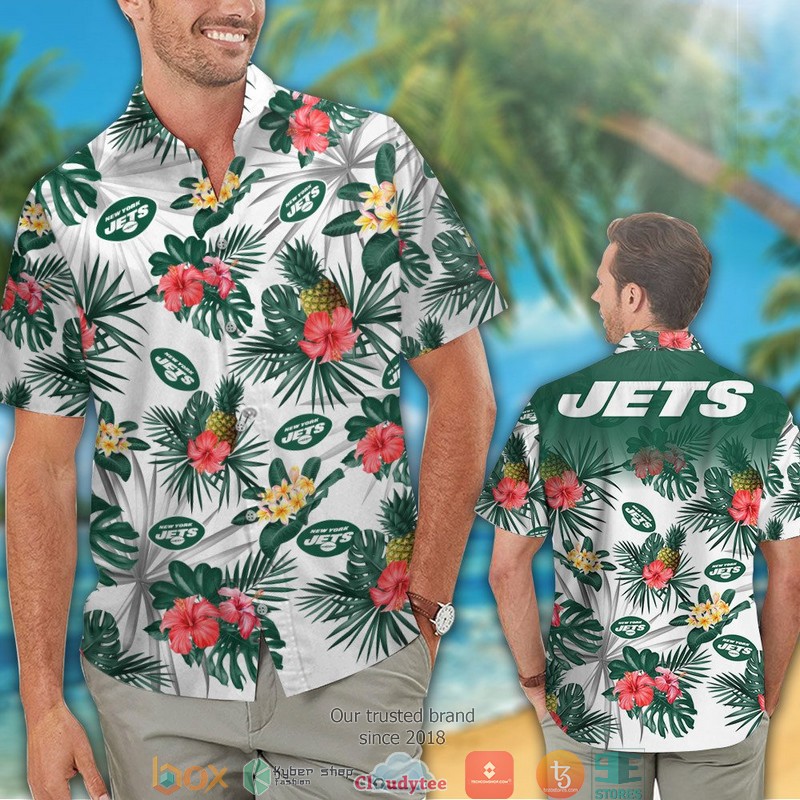New York Jets Hibiscus Flower Hawaiian Shirt short 1
