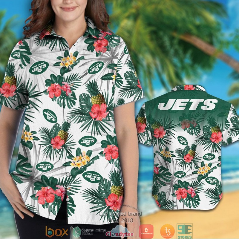 New York Jets Hibiscus Flower Hawaiian Shirt short 1 2