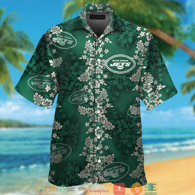New York Jets Hibiscus Flowers Pattern Hawaiian Shirt short