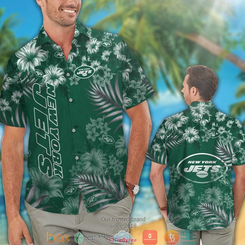 New York Jets Hibiscus Leaf Hawaiian Shirt short 1