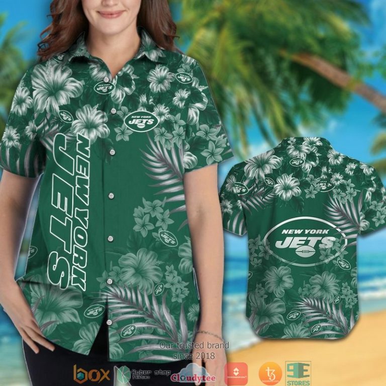 New York Jets Hibiscus Leaf Hawaiian Shirt short 1 2