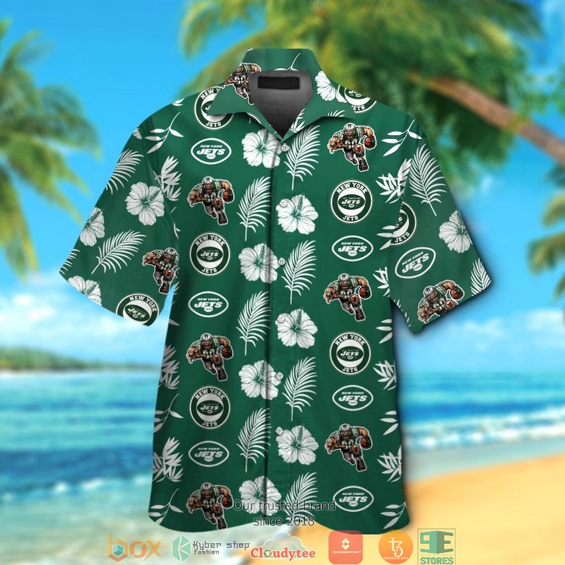 New York Jets Hibiscus Leaf pattern Hawaiian Shirt short