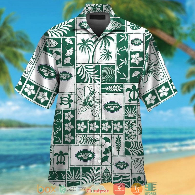 New York Jets Hibiscus leaf ocean pattern Hawaiian Shirt short