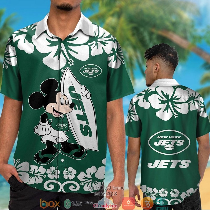 New York Jets Mickey Mouse Hawaiian Shirt short 1