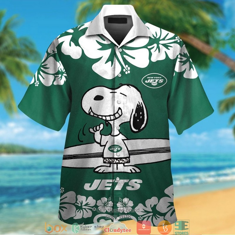 New York Jets Snoopy Hibiscus Hawaiian Shirt short