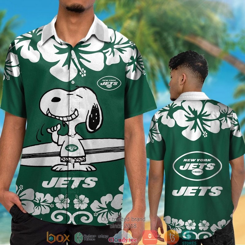 New York Jets Snoopy Hibiscus Hawaiian Shirt short 1
