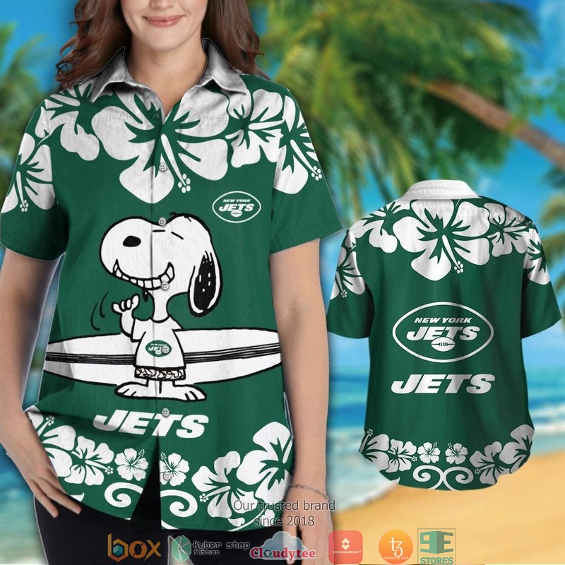 New York Jets Snoopy Hibiscus Hawaiian Shirt short 1 2