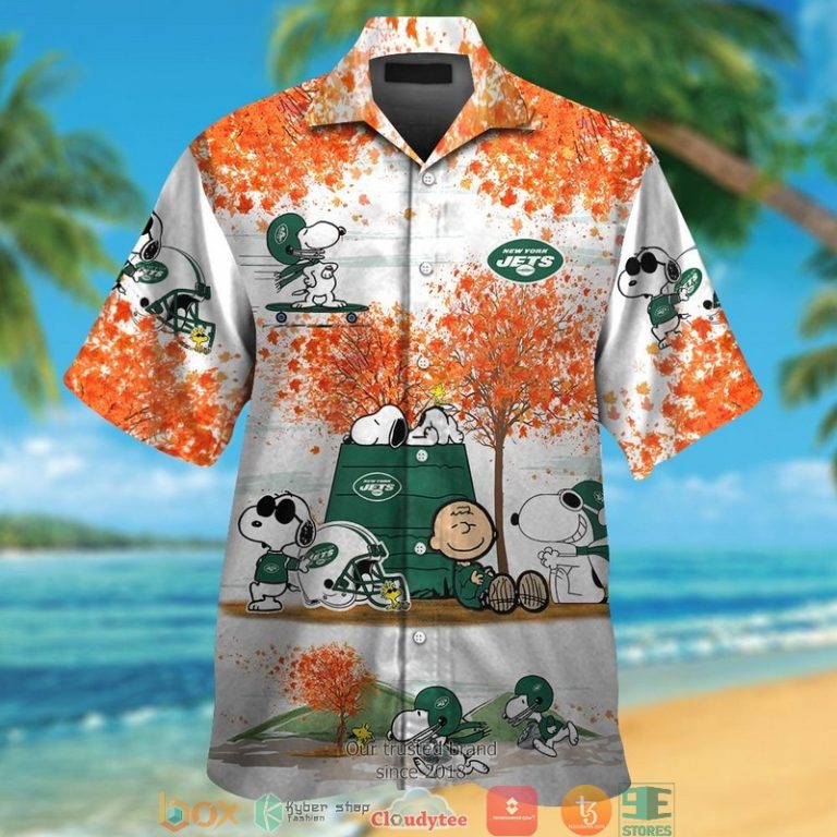 New York Jets Snoopy and Charlie Brown Autumn Hawaiian Shirt short
