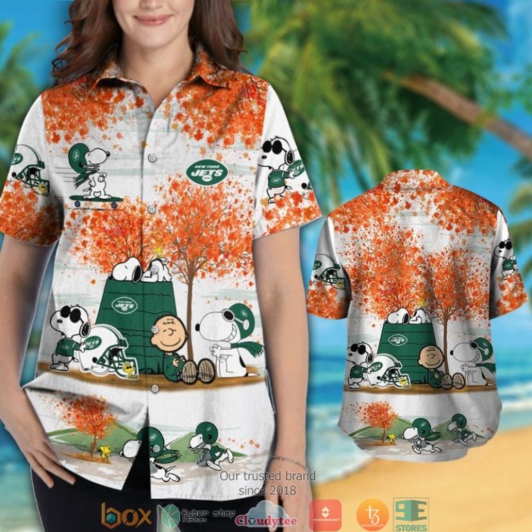 New York Jets Snoopy and Charlie Brown Autumn Hawaiian Shirt short 1 2