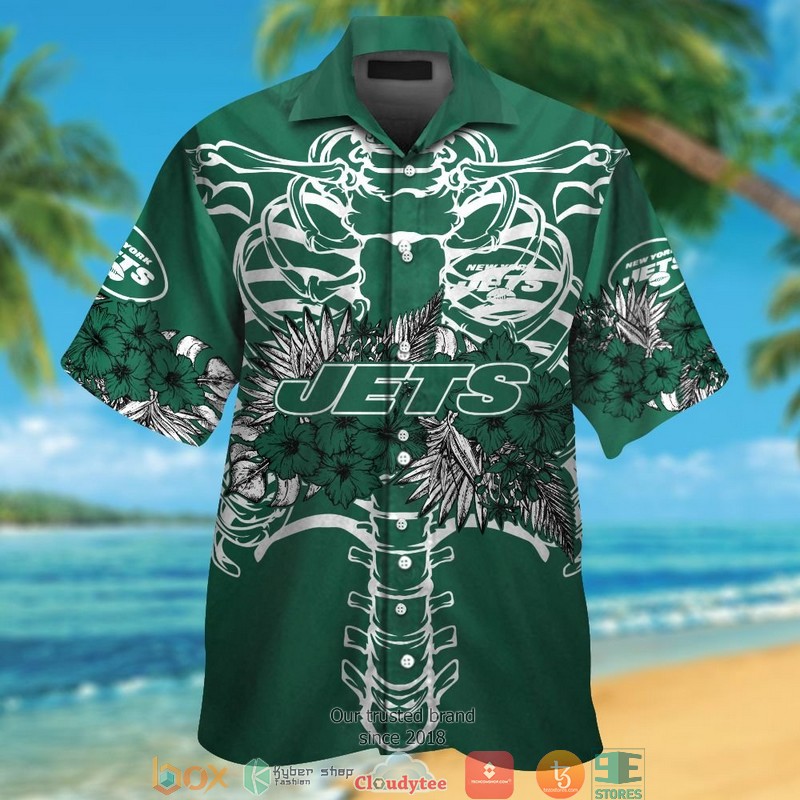 New York Jets backbone hibiscus Hawaiian Shirt short