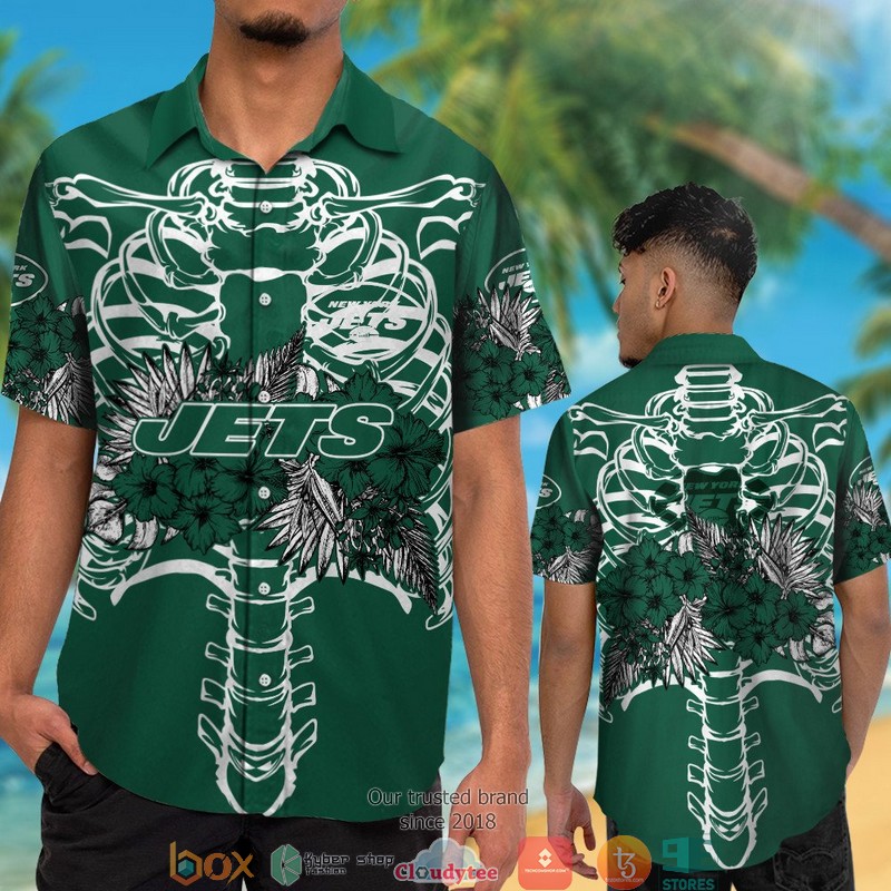 New York Jets backbone hibiscus Hawaiian Shirt short 1