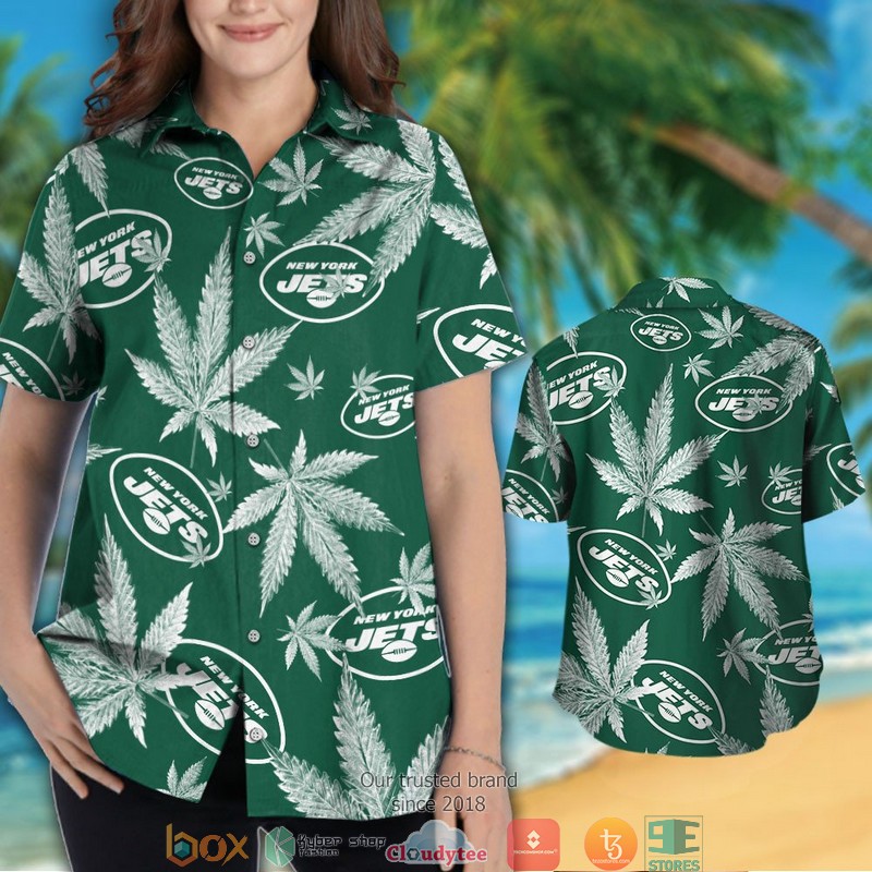 New York Jets cannabis Hawaiian Shirt short 1 2