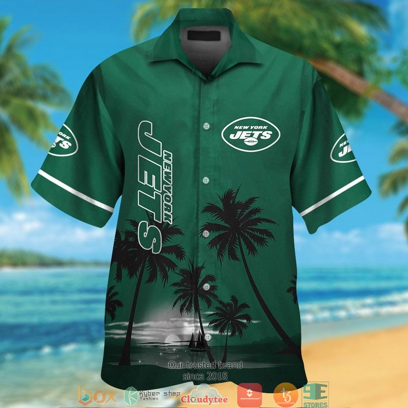New York Jets coconut island night moon Hawaiian Shirt short