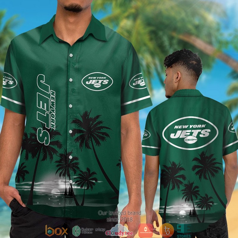 New York Jets coconut island night moon Hawaiian Shirt short 1
