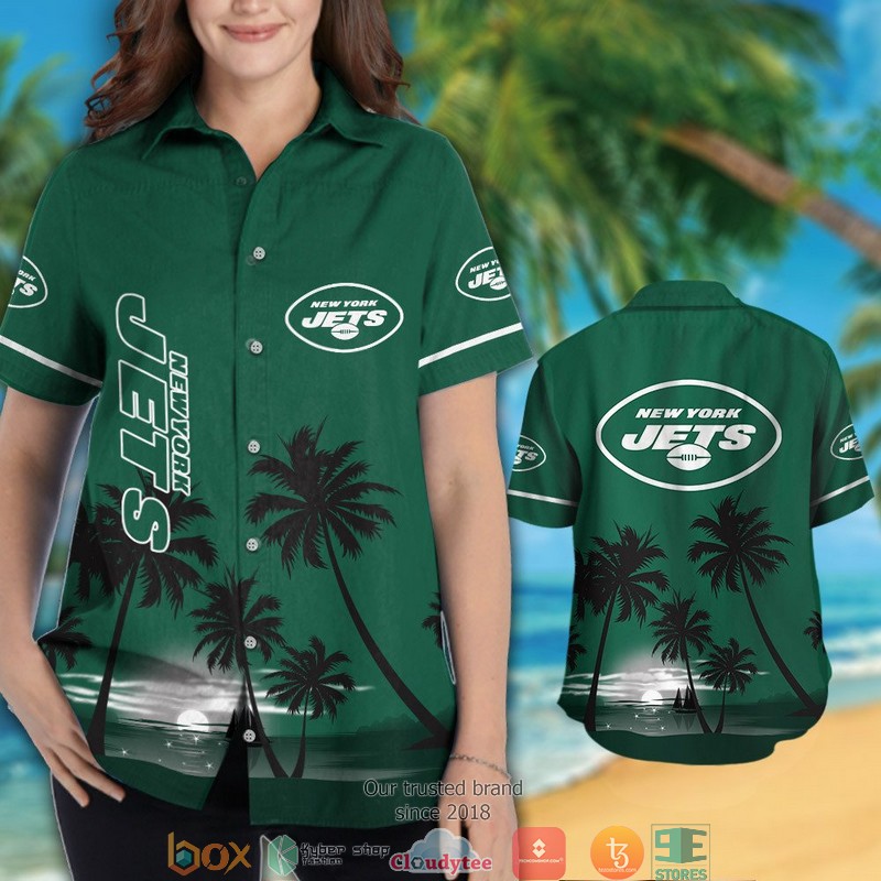 New York Jets coconut island night moon Hawaiian Shirt short 1 2