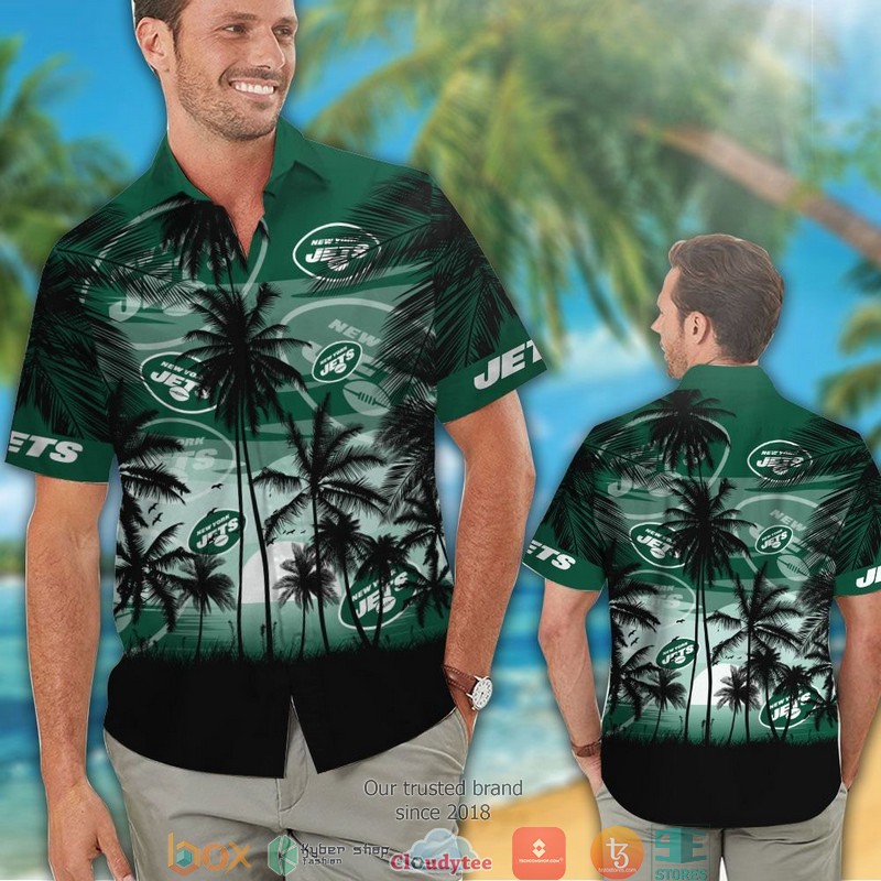New York Jets coconut island sunset Hawaiian Shirt short 1