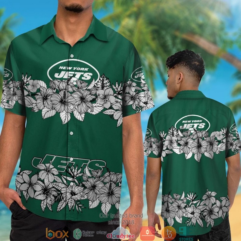 New York Jets hibiscus flowers line Hawaiian Shirt short 1
