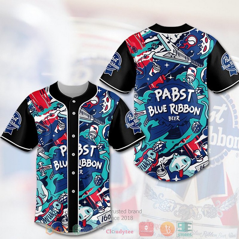 Pabst Blue Ribbon Beer blue black Baseball Jersey