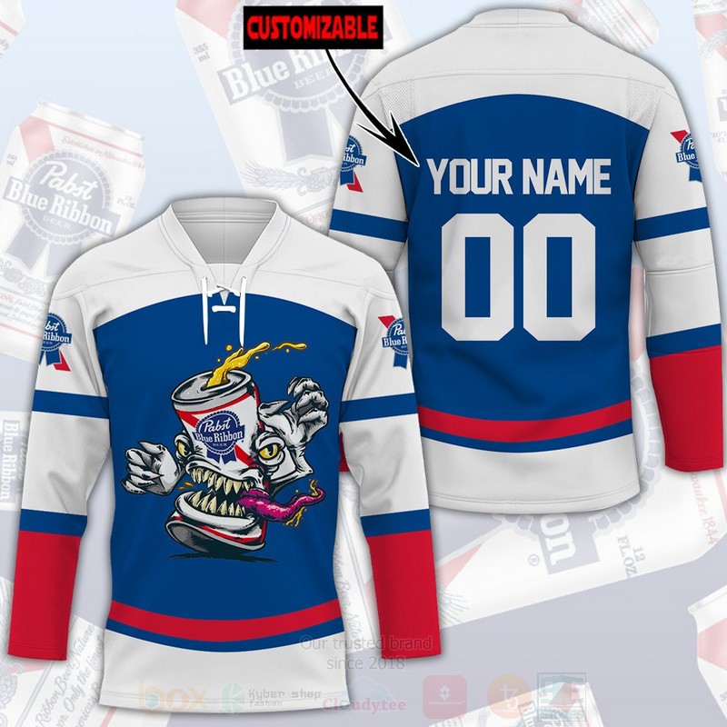 Pabst Blue Ribbon Personalized Hockey Jersey Shirt